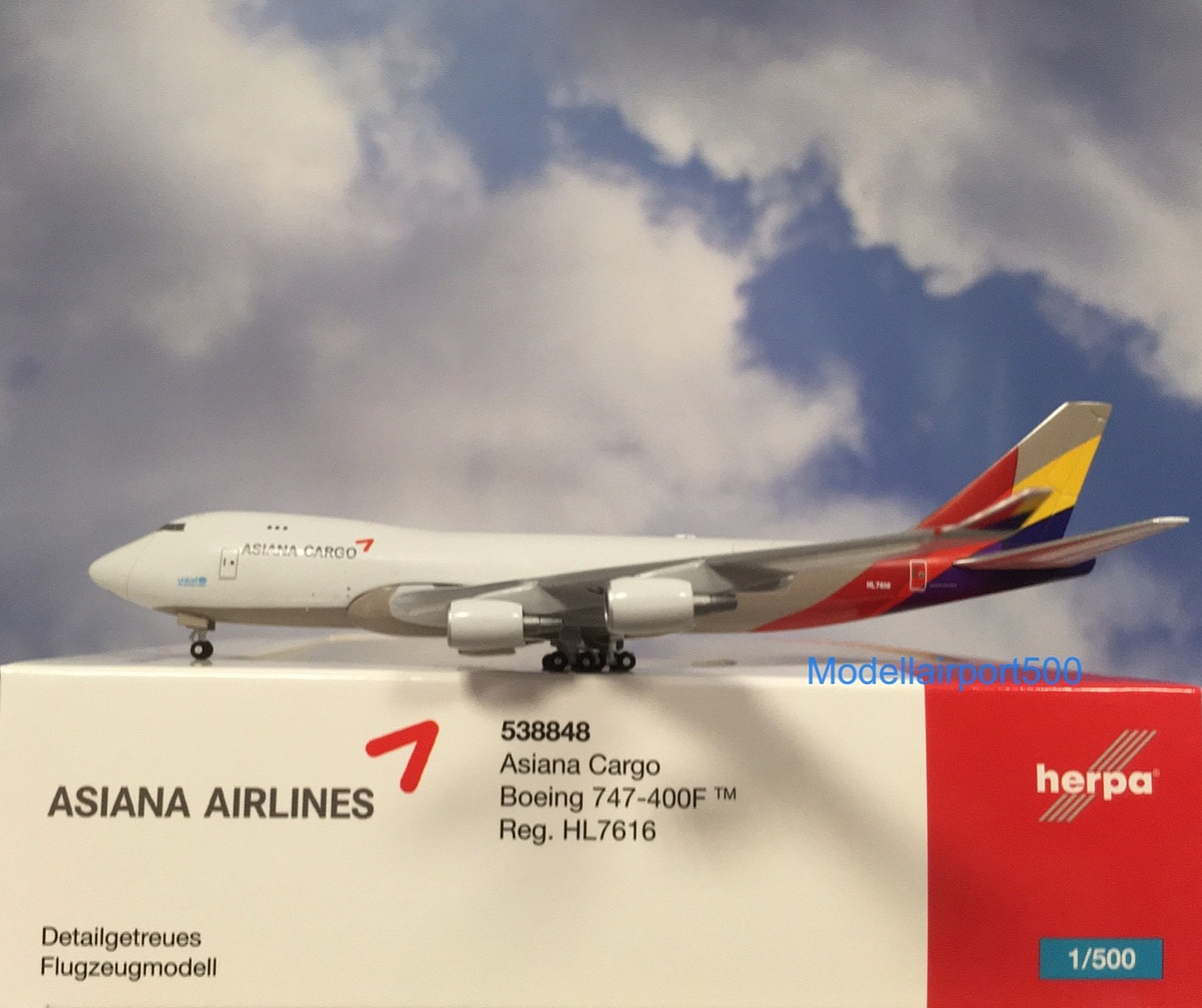 Herpa Wings 1:500  Boeing 747-400F Asiana Cargo HL-7616 538848  Modellairport500