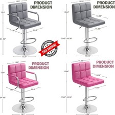 Set of 2 Modern Adjustable Bar Stools Swivel Counter Height Chairs with Back