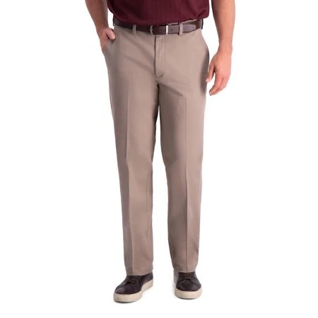 Haggar Mens Classic fit Chinos Pants 38 / 32 Beige Solid Stretch