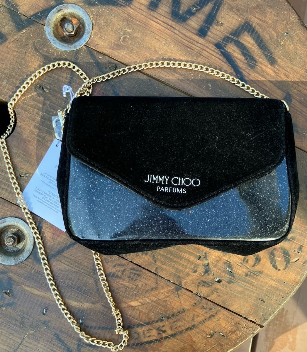【JIMMY CHOO】shoulder clutch chain BLK Jimmy Choo Parfums Black Evening Bag Gold Chain Clutch NWT Gift