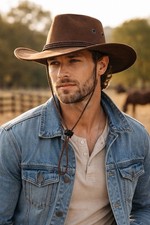 Unisex Brown Western Felt Hat Wide Brim Rope Band Medium