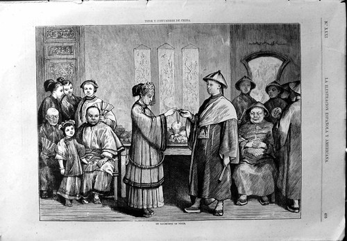 Old Un Casamiento En Pekin Marriage Peking Veiled Bride Families Carving