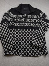 Lands End Fleece Sweater Girls Large 14-16 Black Fair Isle Quarter Zip Pullover