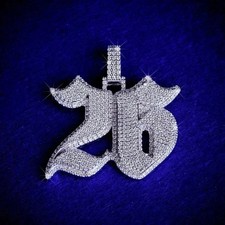 14K White Gold Plated 3Ct Round Cut Moissanite Customized Number Men's Pendant