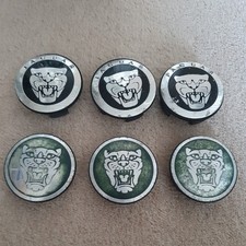 6 X TAPPI CENTRALI CERCHI IN LEGA NERI ORIGINALI JAGUAR X S TIPO 58mm