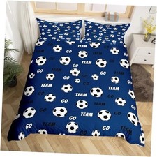 Kids Soccer Duvet Cover Queen Size Football Queen No Comforter Navy Blue