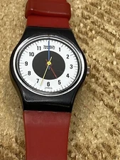 Swatch Watch Vintage Ladies Chrono Tech LB104 1984 Red Black White Retro