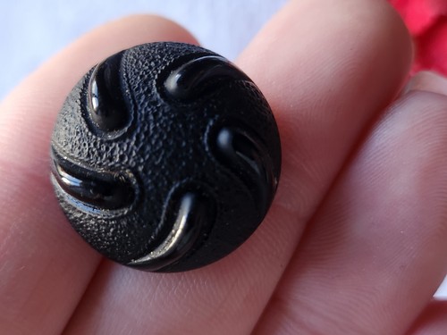 Gros bouton ancien en verre noir contraste mat lumineux 2,2 cm D9C - Bild 5 von 6