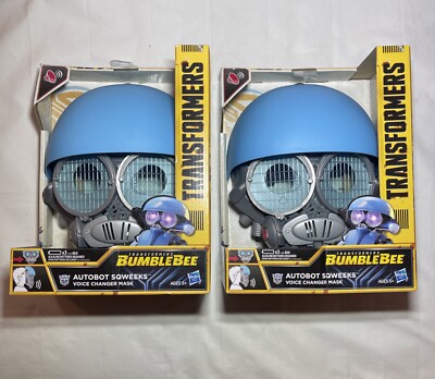 2 X Transformers Bumblebee Autobot Sqweeks Voice Changer Mask - Blue NEW