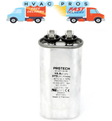  OEM Rheem Ruud Protech Oval Run Capacitor 15 uf 370 VAC 43-20847-17 43-21298-70