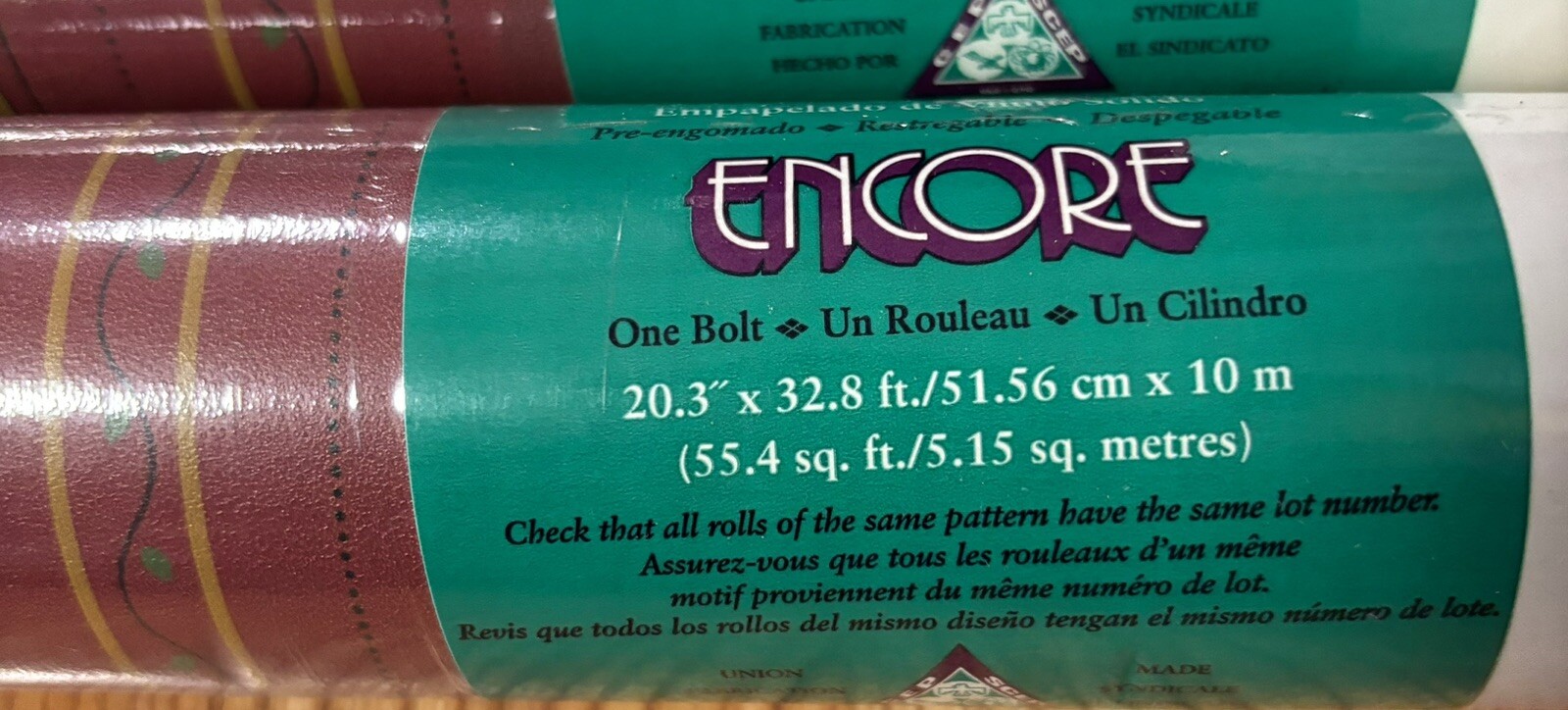 7 DOUBLE ROLLS VINTAGE SOLID VINYL ENCORE WALLPAPER NEW BURGANDY