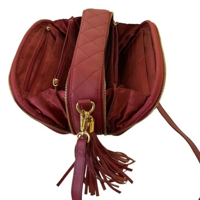 Bolso Bandolera Joy & Iman Diamante Acolchado Cuero Rojo Cartera 2 Lados 4 Secciones Foto 3 de 3