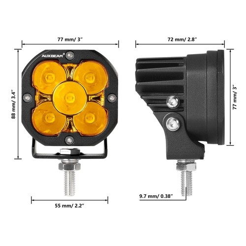 AUXBEAM 2x 3" 80W LED Driving Pod Light Turn Signal Lamp White & Amber Spotlight - Picture 9 of 12