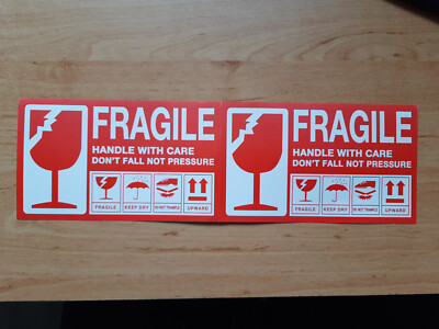 2 Stück FRAGILE ZERBRECHLICH - HANDLE WITH CARE -Sticker Aufkleber GROß 150x90mm