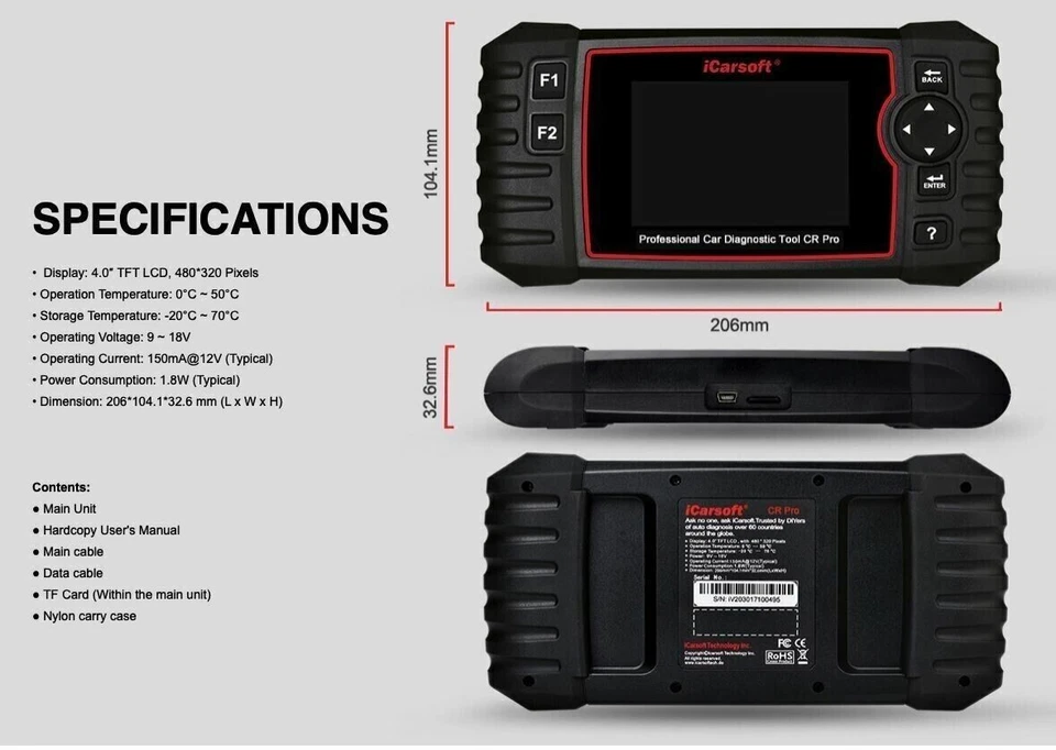 Herramienta de escáner de diagnóstico de coche iCarsoft CR PRO 2025 MEJORADA para todas las marcas de vehículos Foto 3 de 4