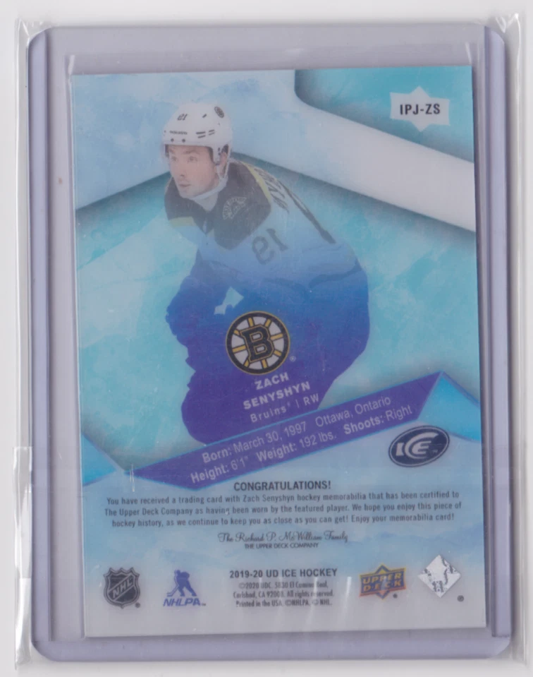 2019-20 UPPER DECK ICE ICE PREMIERES JERSEY ZACH SENYSHYN #IPJ-ZS BOSTON BRUINS - Image 2 of 2