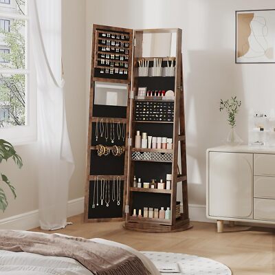 Schmuckschrank Spiegelschrank Schmuckkasten 3 Ablagen 360 drehbar Retro-Farbe