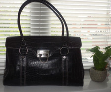 Vintage Charlotte Reid Black Croc Pattern Large Shoulder Bag