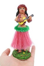 Hawaiian Hula Girl w Ukulele Dashboard Doll - 6.5" Doll, Hawaii Souvenir, Pink