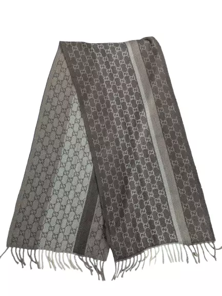 Gucci Authentique Foulard Beige/Marron 100% Cachemire Unisexe Écharpe Made in Italy.