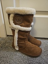 Michael Kors Alina Brown Faux Shearling Fur Boots Size 3 Girls