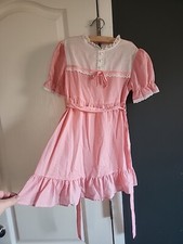Vintage JC Penney Girls Dress Pink White Size 6 Knee Length Waist Tie
