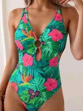 Top 1 apart swimsuit size XL green floral women's swimwear swimsuit New