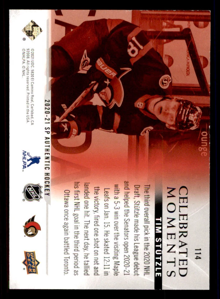 2020-21 SP Authentic #114 Tim Stutzle CM - Image 2 of 2