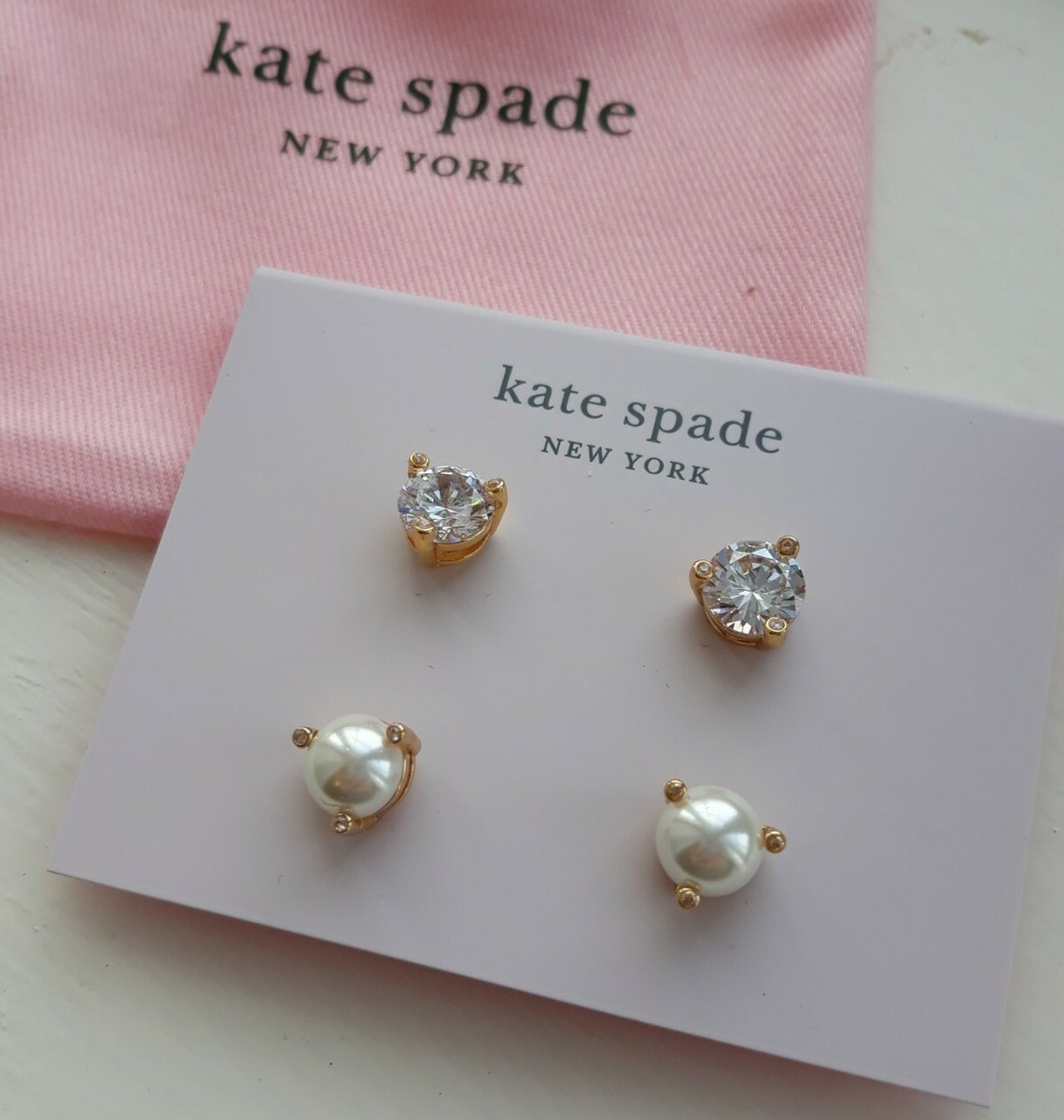 Kate Spade Earrings Studs Rise and Shine Cream Clear Set New