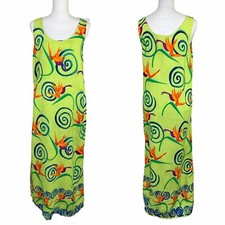 Bindi Green Tropical Hawaiian Maxi Dress Sz M Rayon Made In The USA Sleeveless