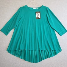 Attitudes By Renee Women XL Green Tunic Longer Pleated Back Side 3/4 Sleeves NEW