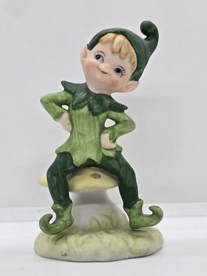 Vintage Pixie Green Elf on Mushroom Figurine by Lego Taiwan 3.5'' Tall