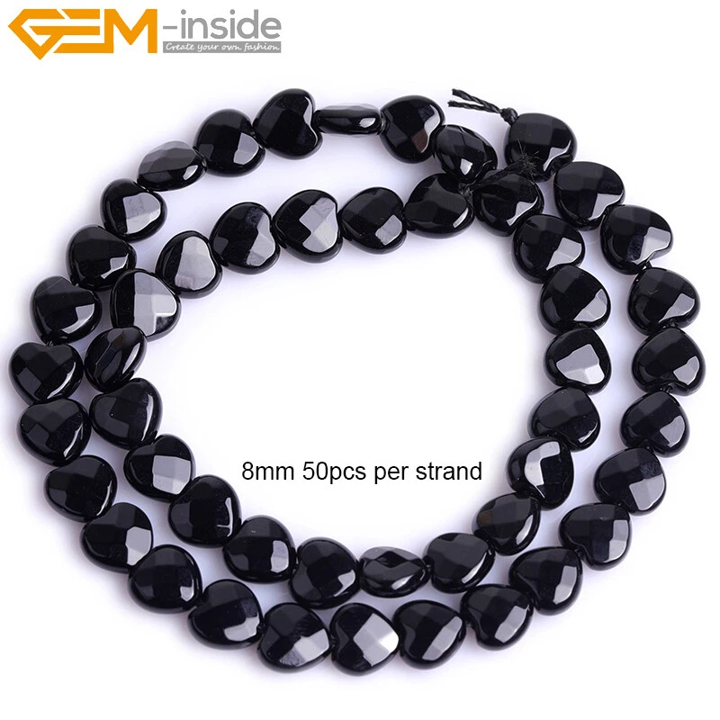 Cuentas sueltas de ágata negra natural de corazón para mujer hilo para hacer joyas 15" facetadas Foto 3 de 4