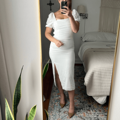 knee length dresses for ladies French Connection White Poplin Mini Dress Size 10 – ReThreads.shop main image 0