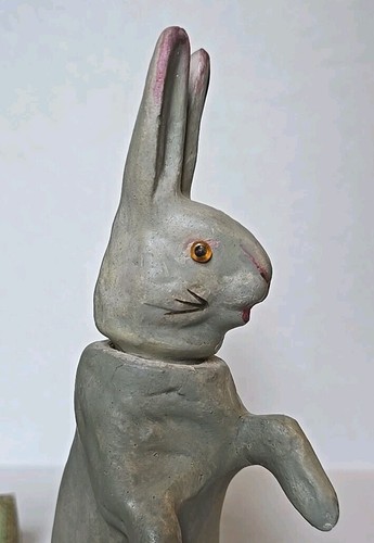 Antique Paper Mache Easter Bunny Candy Container 7.25" Rabbit From Germany & Box - Picture 6 of 12