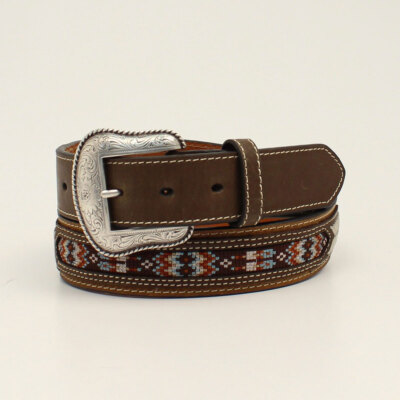 Nocona Western Leather Belt Beaded Inlay Brown Cowboy Southwestern Size 34 NOCONA ~Leather w/ BEADED-Look Inlay~ WESTERN BELT- Rawhide  main image 4