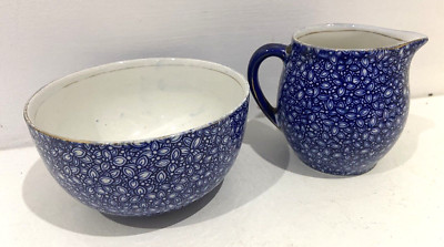 Vintage 1940er blau & weiß ditsy Floral Rubian Art Milchkännchen & Zuckerdose BB80