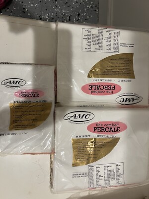 Vintage New AMC 100% Cotton Fine Combed Percale 2 Sets If Sheets And Pillow Case