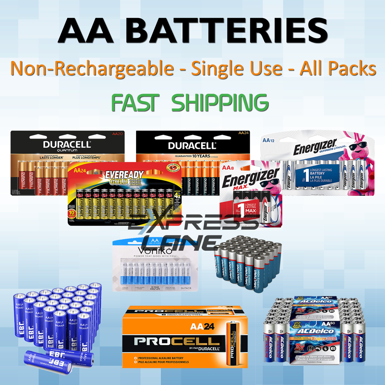 Batteries AA Non-Rechargeable 4/8/10/16/24/48/100 packs Alkaline lot FAST Fresh-image