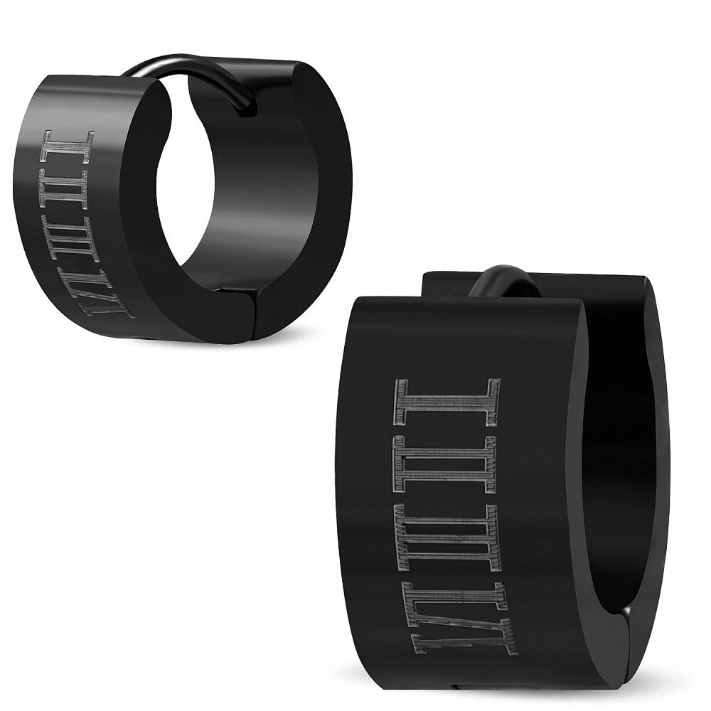 7mm Black Number Laser Engraved Huggie Hoop Earrings with Digits