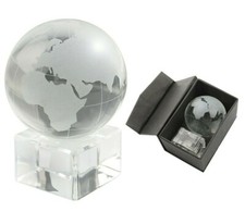 Frosted Glass Paperweight Globe Ornament Gift Boxed Office Desktop World Map UK