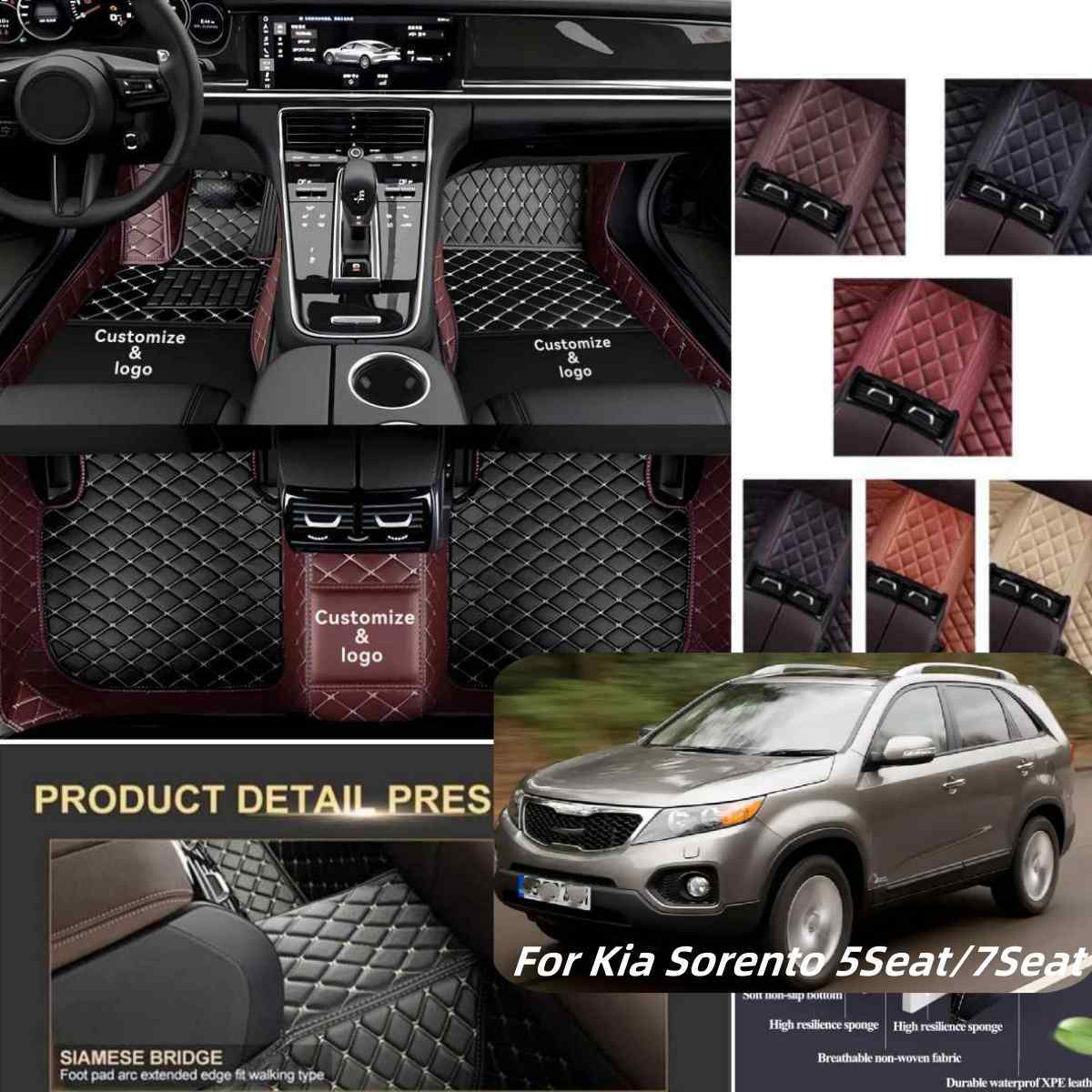 For Kia Sorento 5Seat/7Seat Car Floor Mat Waterproof Carpets Full Covered Auto