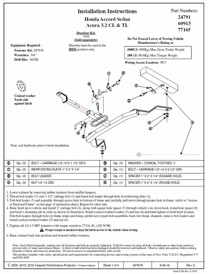 Enganche de remolque para 98-02 Honda Accord 98-03 Acura CL 99-03 TL receptor 3,2 Foto 3 de 3