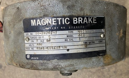 Magnetic Brake, Model 5B8, 0ADA-C16Z16-00, 380 V, Torque 6 FT/Lb, 3-Phase, 60 Hz