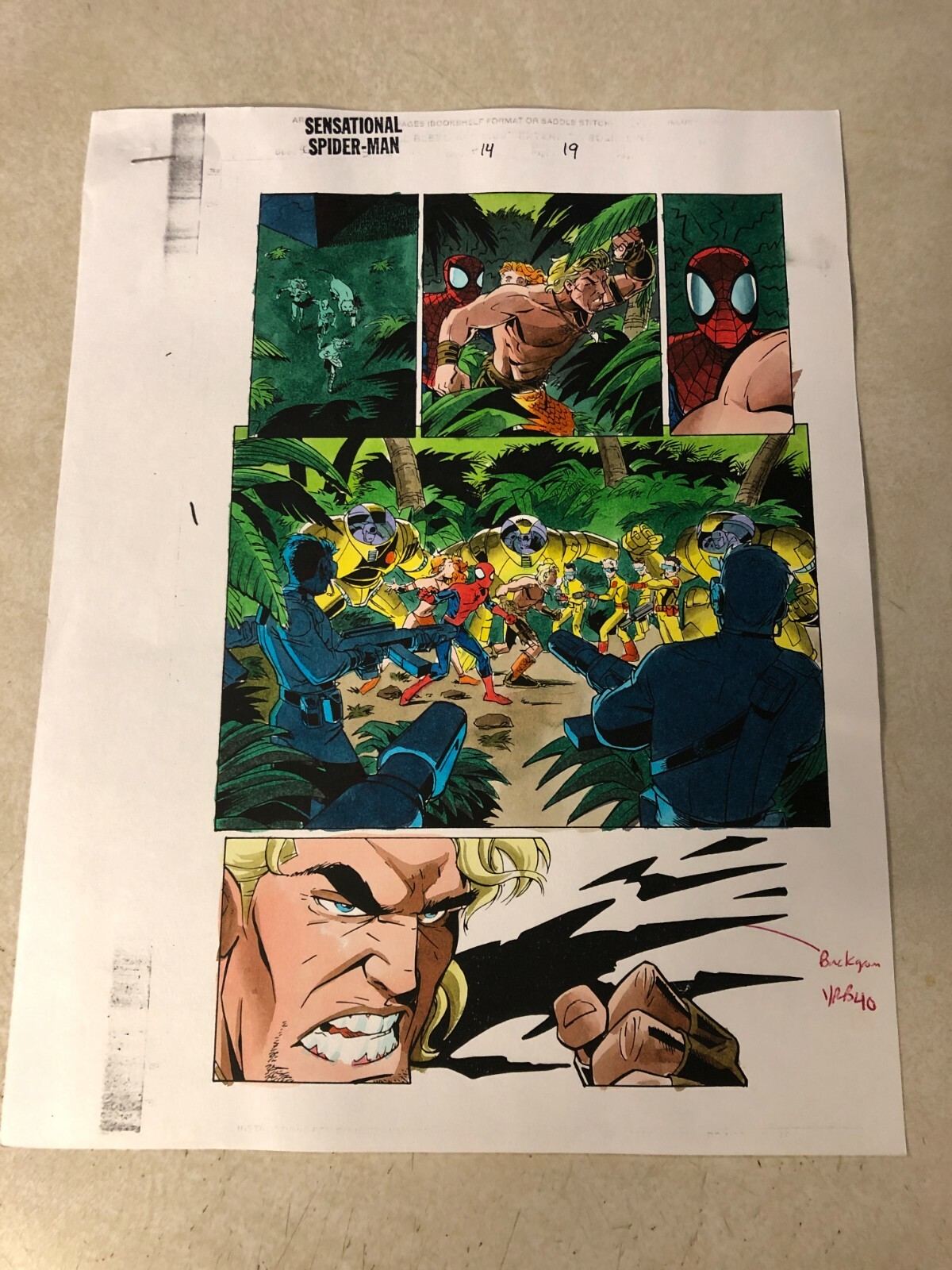 SENSATIONAL SPIDER-MAN #14 ART original COLOR GUIDE KAZAR ROXXON FIGHTERS SHANNA