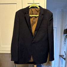 Jeff Banks Men’s Black Wool Twill Suit Jacket L Lined Single-Breasted 2-Button