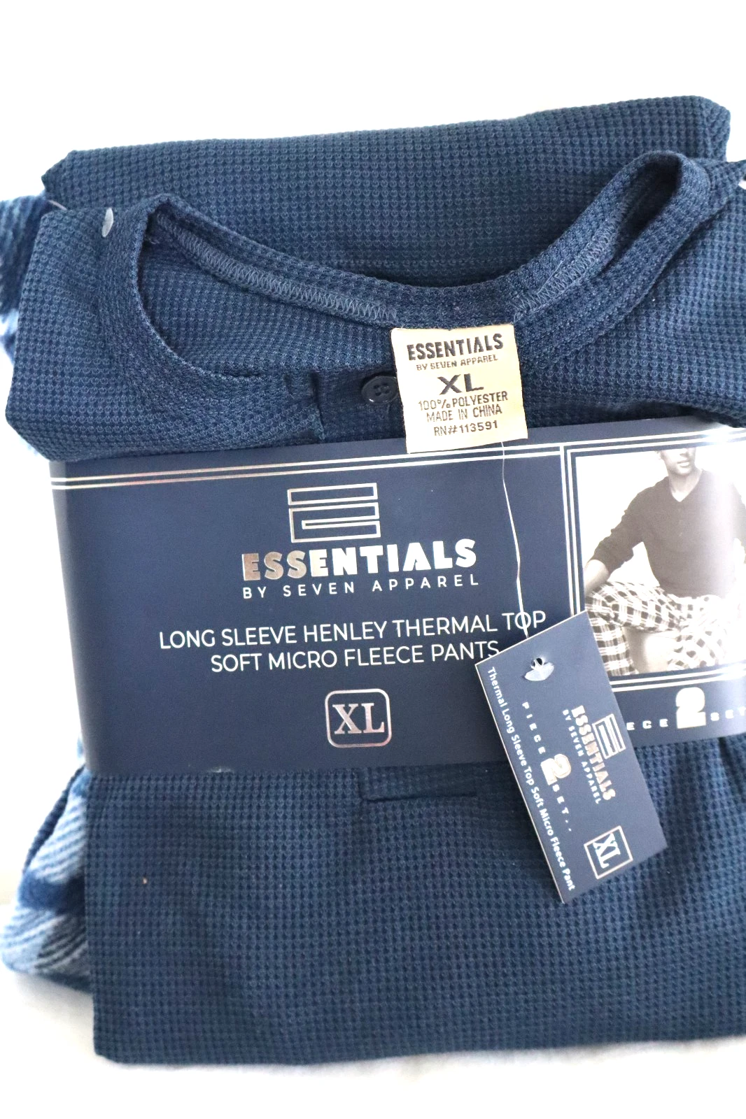 Essentials By Seven Apparel 2 PC Thermal/Fleece Set Men SZ XL Navy Premium NEW
