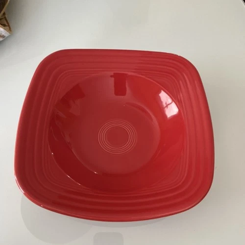 Fiesta Homer Laughlin Red Square Ceramic Bowl & Plate Glossy Art Pottery