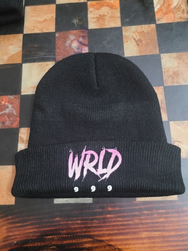 Juice World "WRLD 999" Black Knit Acrylic Beanie Skull Cap Hat, Excellent Cond.