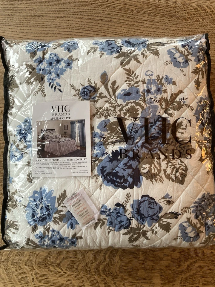 VHC April & Olive Queen Juego de 3 piezas Edredón Falso Reversible Algodón Floral Rayas Nuevo con Etiquetas Foto 2 de 4